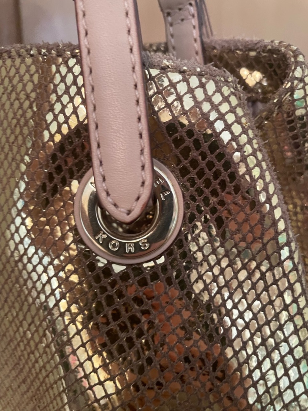 RARE Michael Kors Gold Sparkle ✨ Snake Leather Hobo Satchel Tote Shoulder Bag - Picture 13 of 14